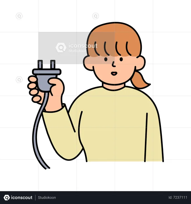 Mujer desconectando el enchufe para ahorrar energía  Ilustración
