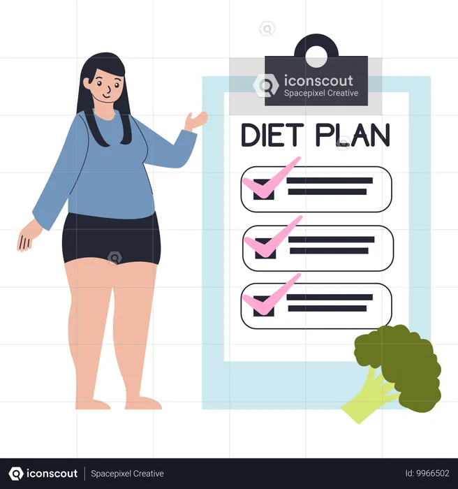 Mujer discutiendo plan de dieta  Ilustración