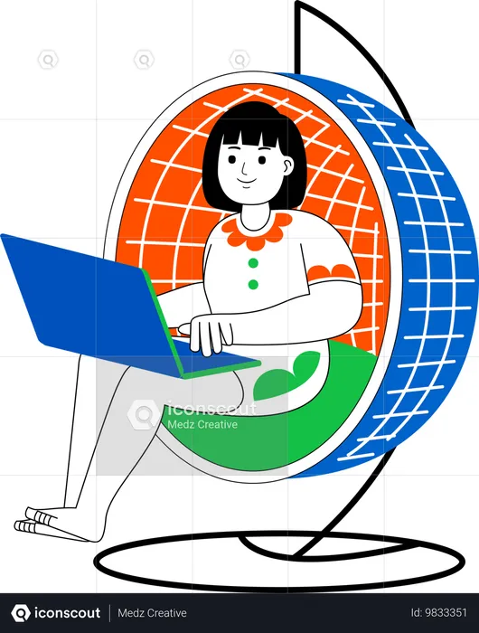 Mujer disfruta con la computadora portátil  Ilustración