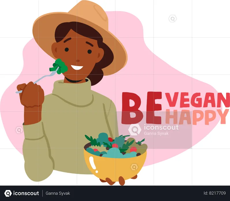 Mujer disfrutando de ensalada  Ilustración