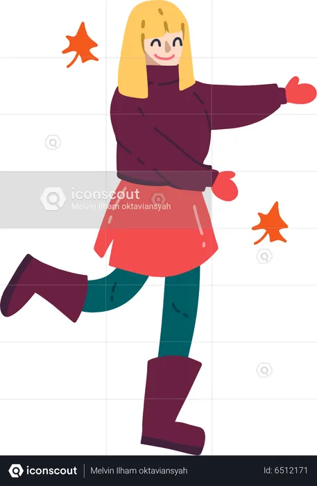 Mujer disfrutando del otoño  Ilustración