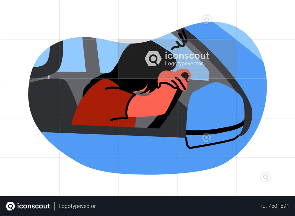 La mujer se quedó dormida en el auto  Ilustración