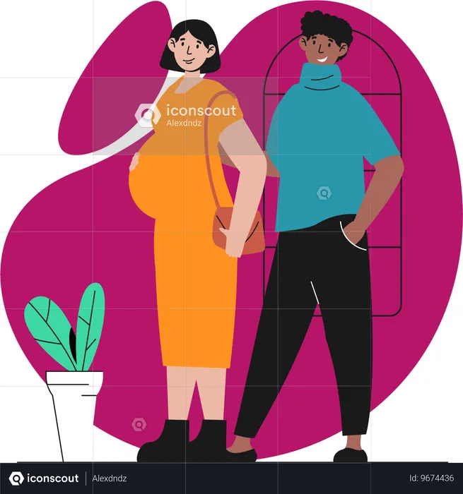Mujer embarazada con su marido da un largo paseo  Ilustración