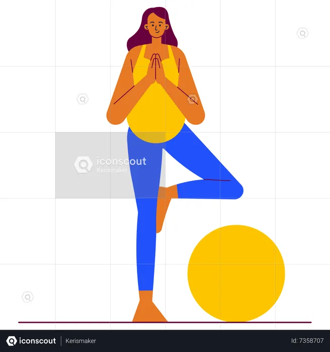 Mujer embarazada parada en pose de yoga  Ilustración