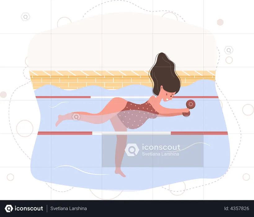 Mujer embarazada en la piscina  Ilustración