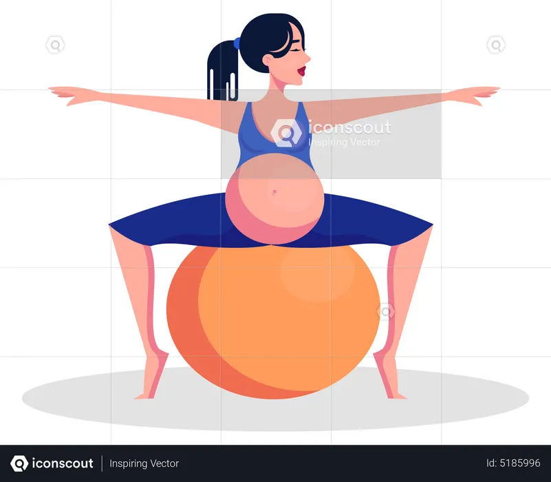 Mujer embarazada haciendo ejercicio con pelota de gimnasia  Ilustración