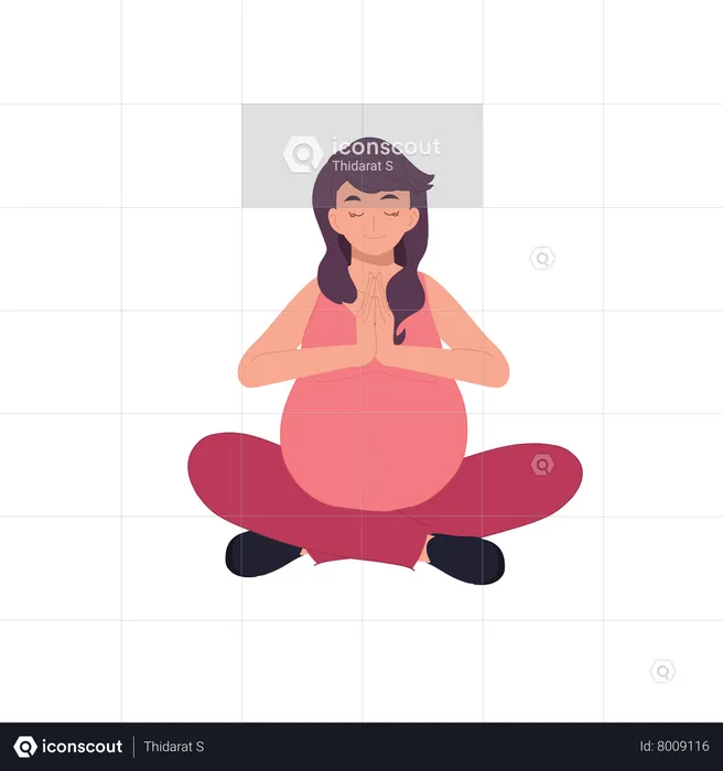 Mujer embarazada haciendo meditación  Ilustración