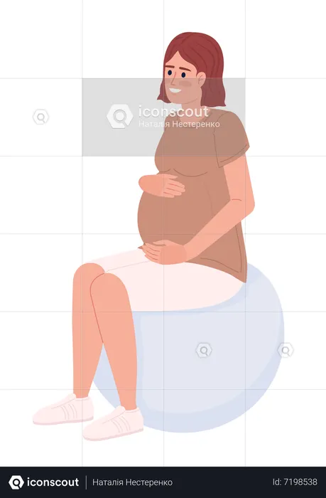 Mujer embarazada sentada sobre una pelota de ejercicio  Ilustración