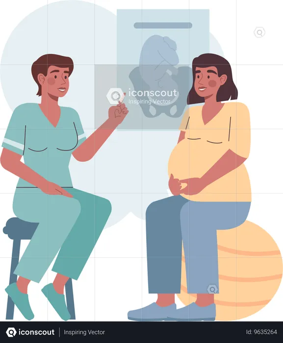Mujer embarazada acude a consulta médica  Ilustración