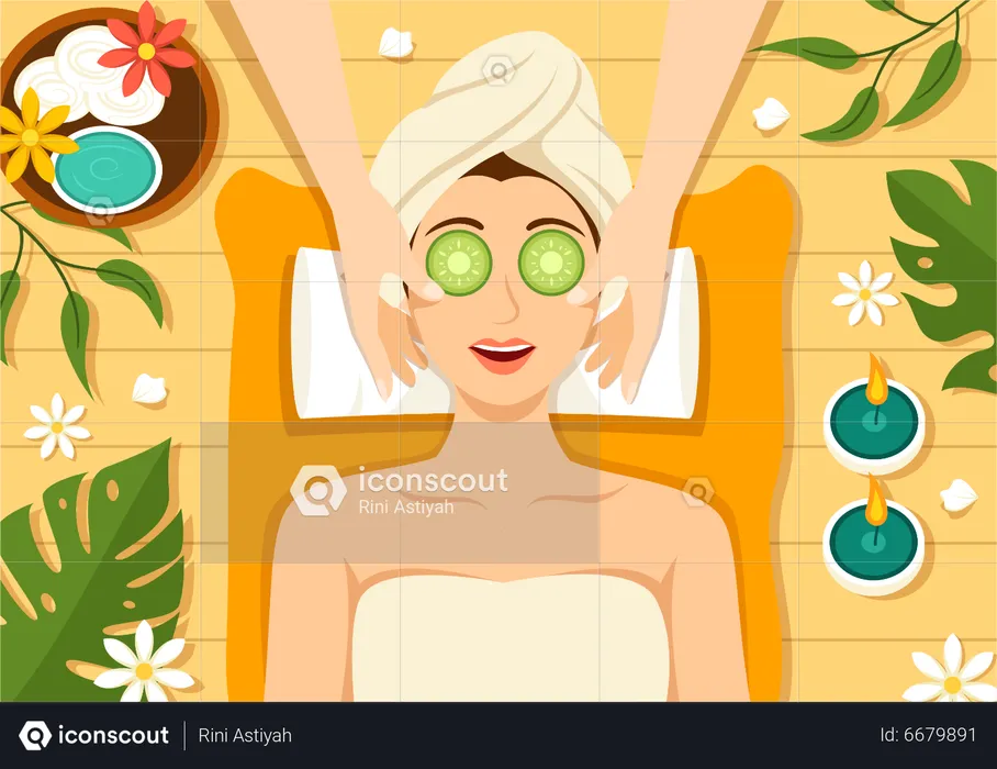 Mujer en hermoso spa  Ilustración