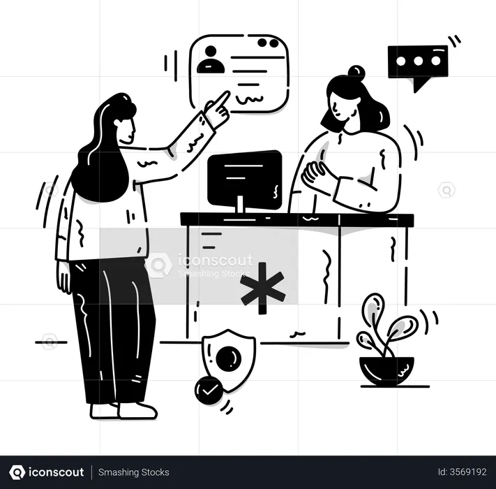 Mujer en la recepción del hospital  Ilustración