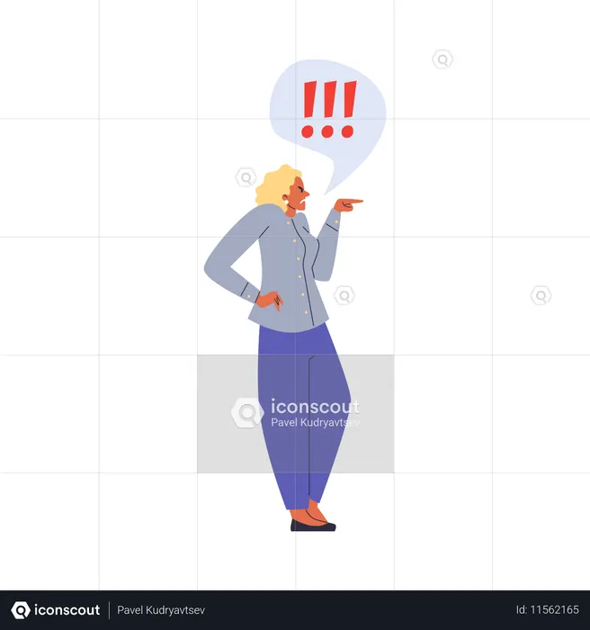 Mujer enojada y molesta señalando algo con el dedo  Ilustración