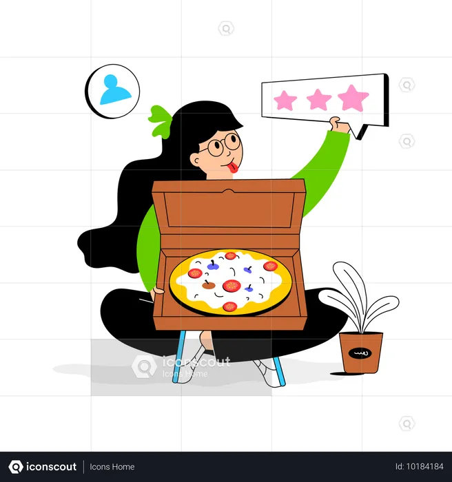 Mujer dando calificación a la entrega de comida  Ilustración