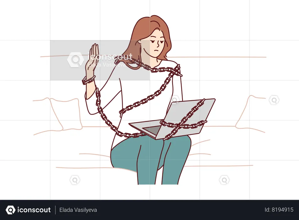 Mujer es adicta a las redes sociales  Ilustración