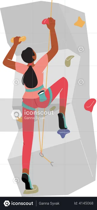 Muro de escalada de escalador femenino  Illustration