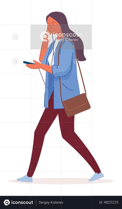 Mujer escuchando música en el móvil  Ilustración
