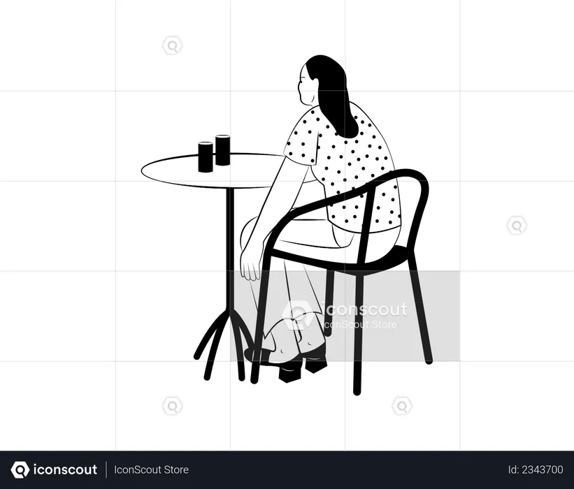 Mujer esperando orden en el café  Ilustración