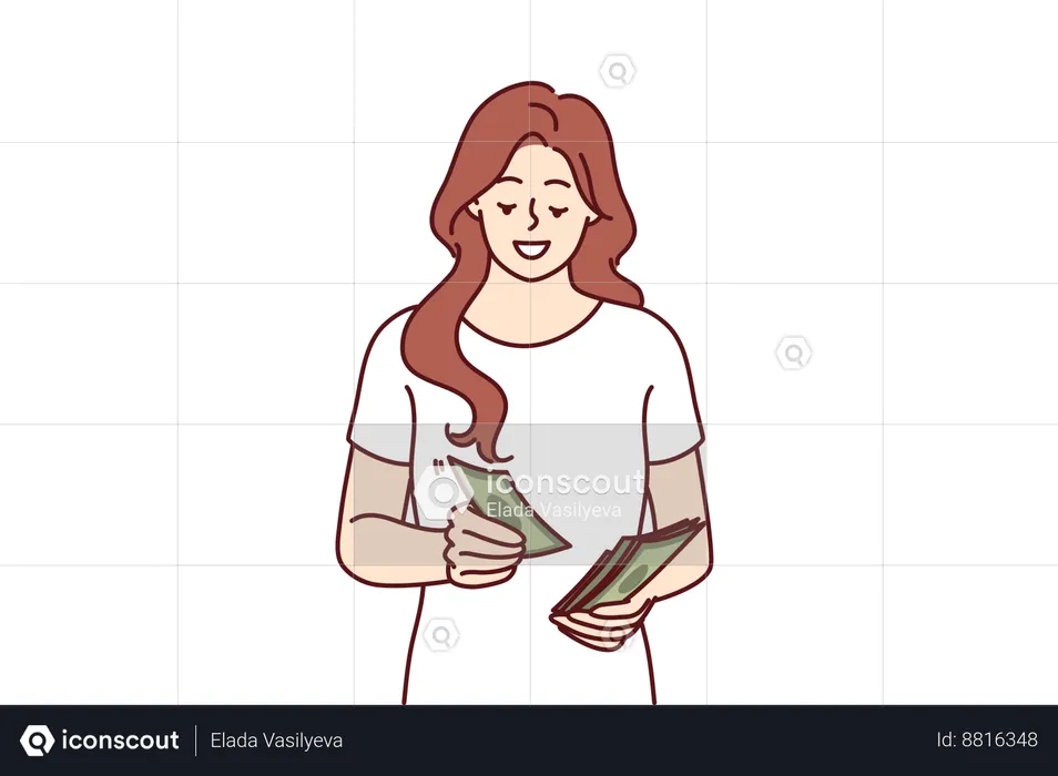 La mujer está contando billetes  Ilustración
