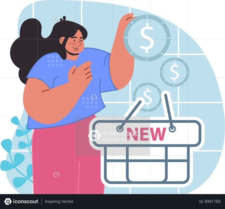 La mujer está haciendo compras en línea  Ilustración