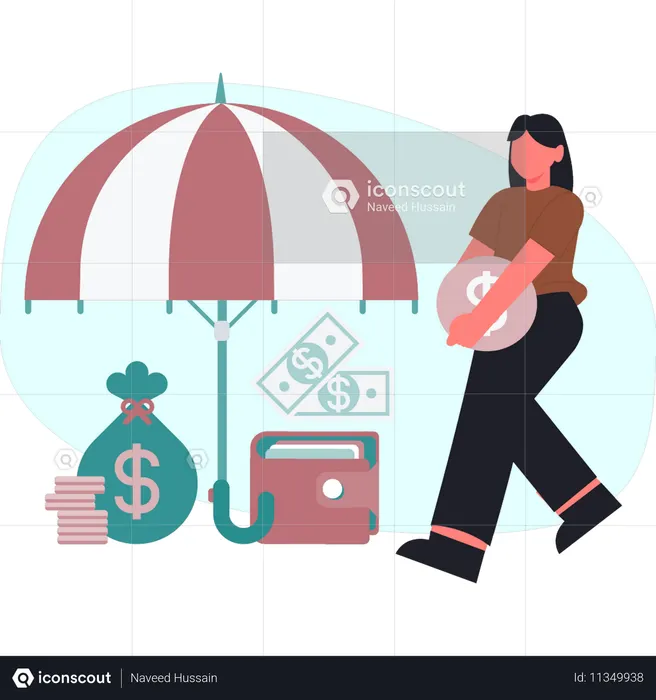 La mujer está haciendo protección de dinero.  Ilustración