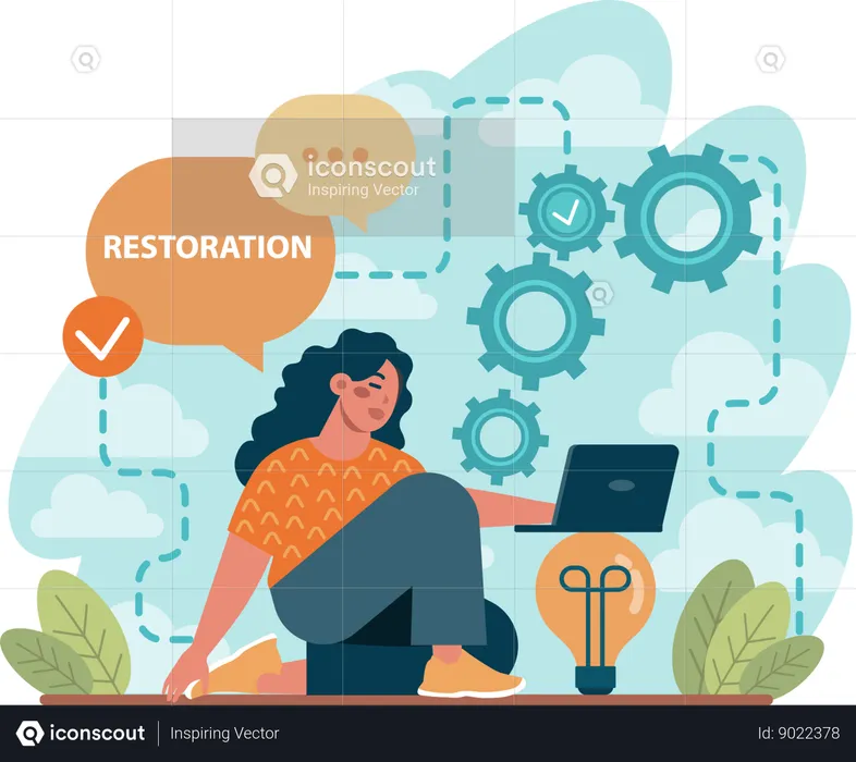 La mujer está haciendo restauración web  Ilustración