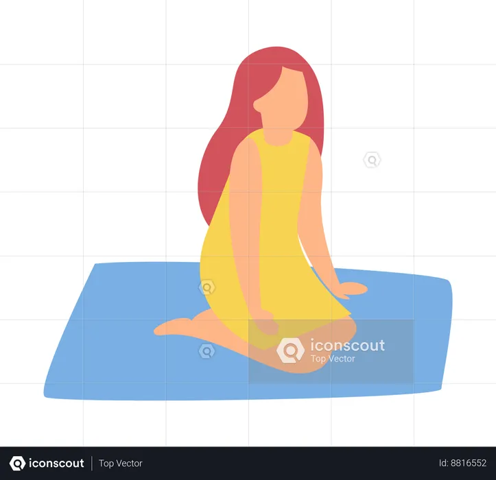 La mujer está meditando sobre una estera de yoga  Ilustración