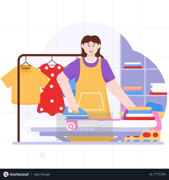 La mujer está planchando la ropa  Ilustración