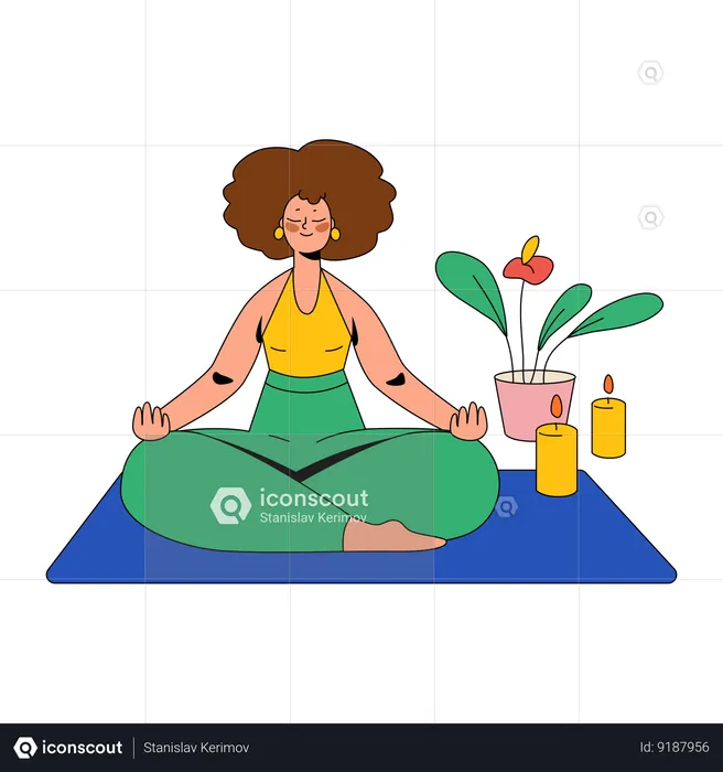 La mujer está relajada y meditando  Ilustración