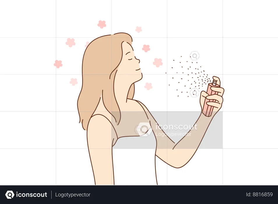 La mujer está usando spray corporal  Ilustración