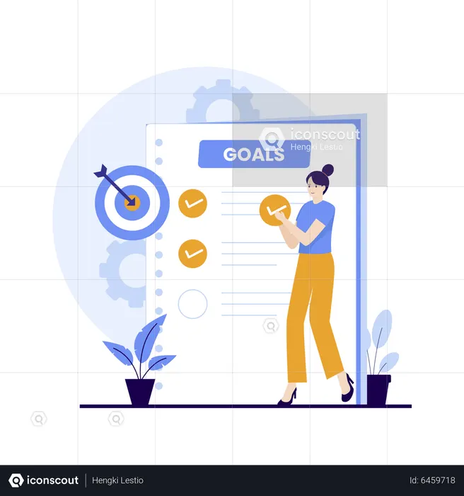 Mujer estableciendo metas personales  Ilustración