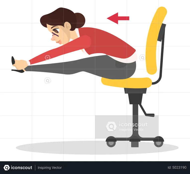 Mujer estirándose hacia atrás sentada en una silla  Ilustración