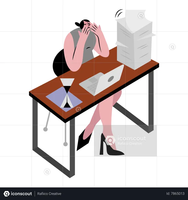 Mujer estresada trabajando  Ilustración