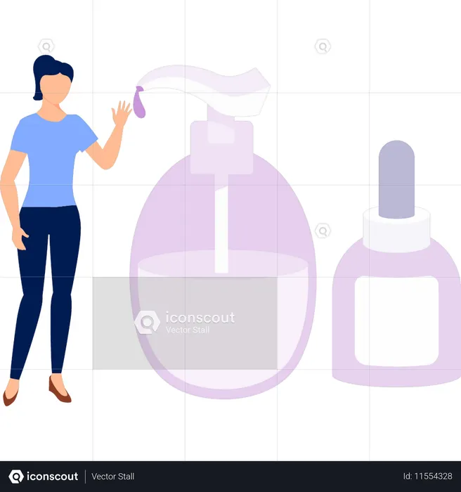 Mujer explicando diferentes cremas corporales  Ilustración