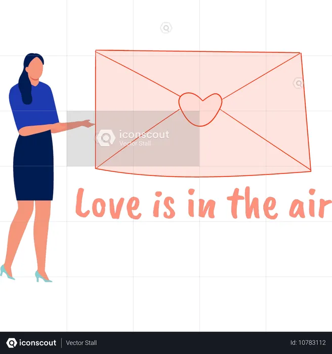 Mujer explicando el mensaje "El amor está en el aire"  Ilustración