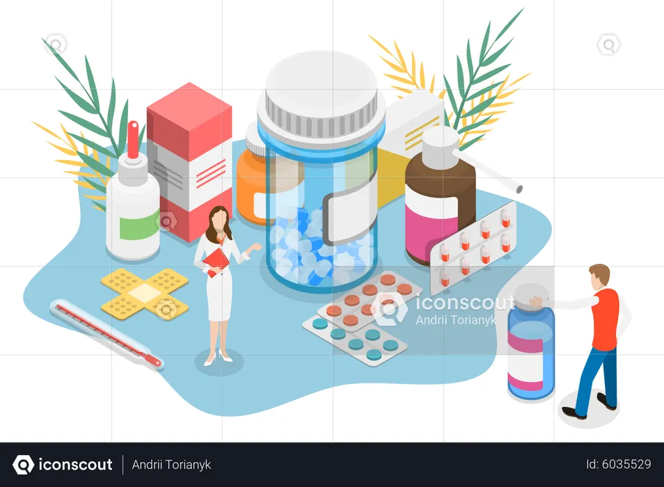 Farmacéutica en la farmacia  Ilustración