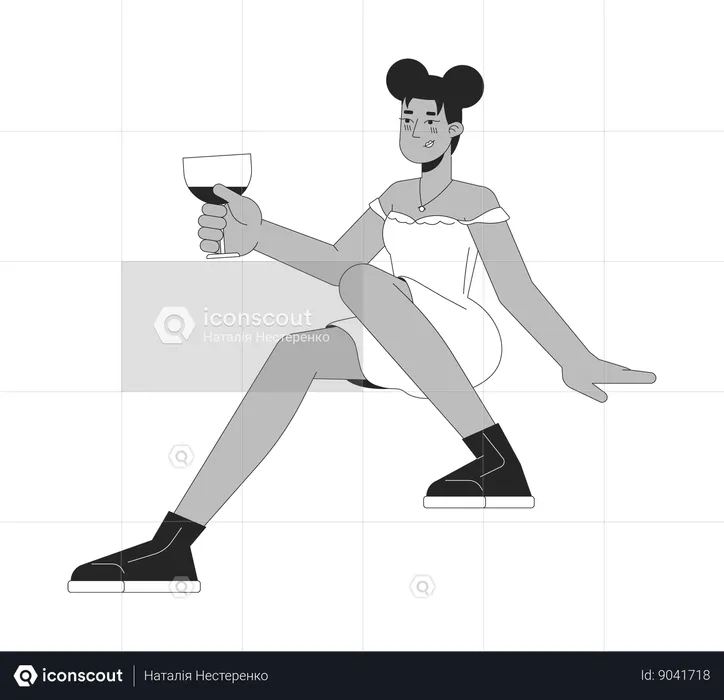 Copa de vino de mujer feliz afroamericana  Ilustración