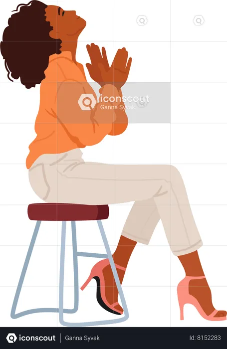 Mujer feliz aplaudiendo mientras está sentada en una silla  Ilustración