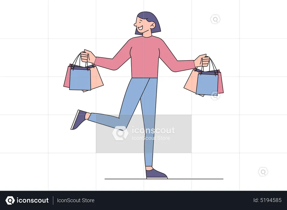 Mujer feliz haciendo compras durante el descuento  Ilustración