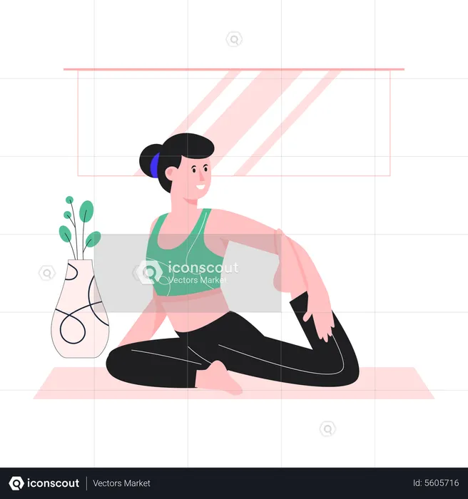 Mujer feliz haciendo yoga  Ilustración