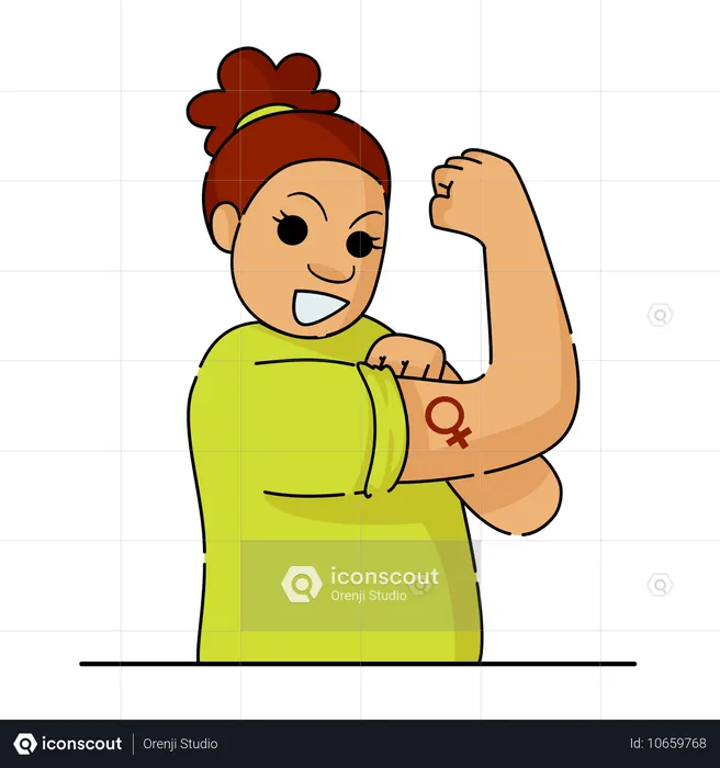 Mujer feliz mostrando un brazo fuerte  Ilustración