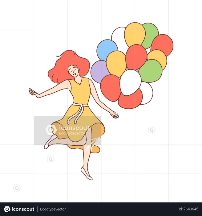 Mujer feliz sosteniendo globo  Ilustración