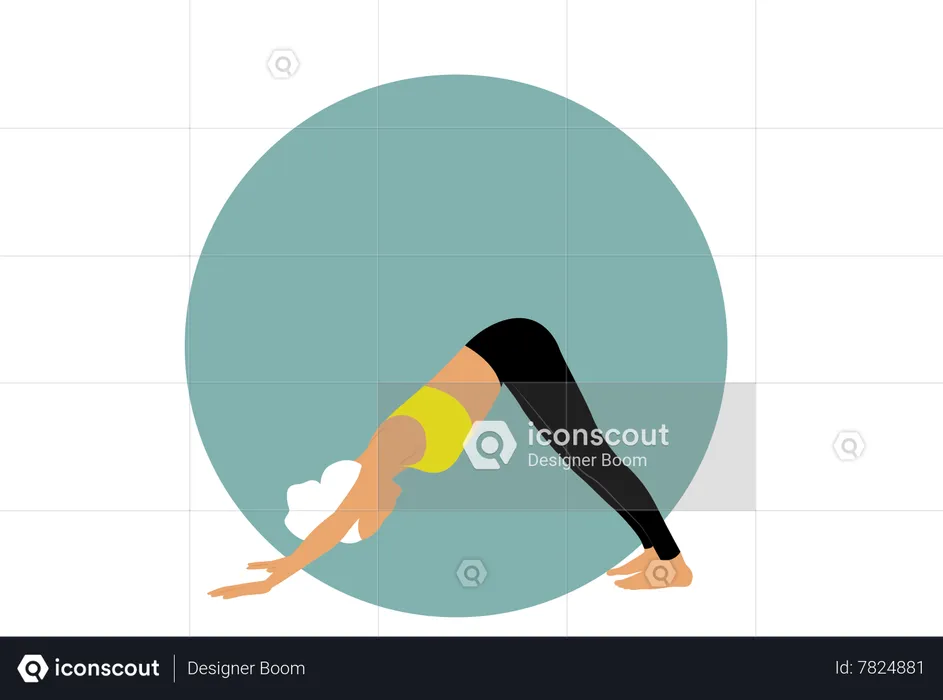 Mujer fitness haciendo Adho Mukha Svanasana  Ilustración