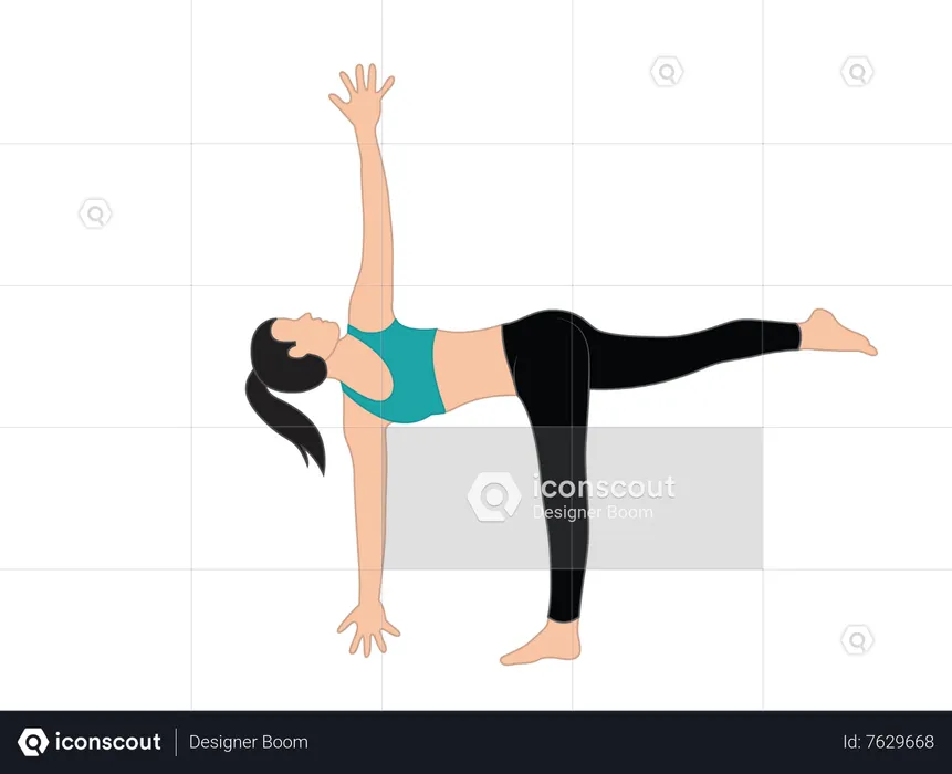 Mujer fitness haciendo Ardha Chandrasana  Ilustración