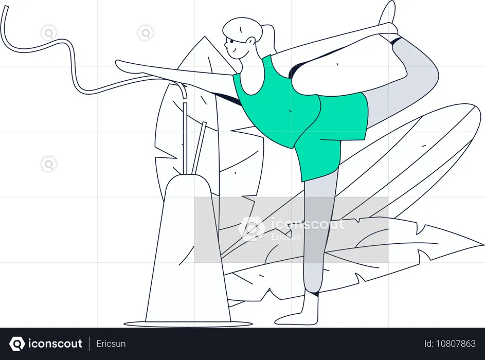 Mujer fitness haciendo Natrajasana  Ilustración