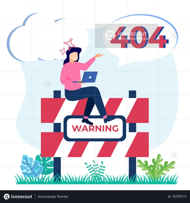 Mujer frustrada con el error 404  Ilustración