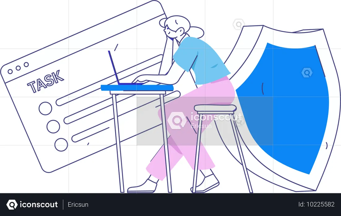 Mujer guarda contraseñas en agendas de tareas  Ilustración