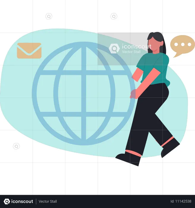 Mujer hablando sobre optimización SEO  Ilustración