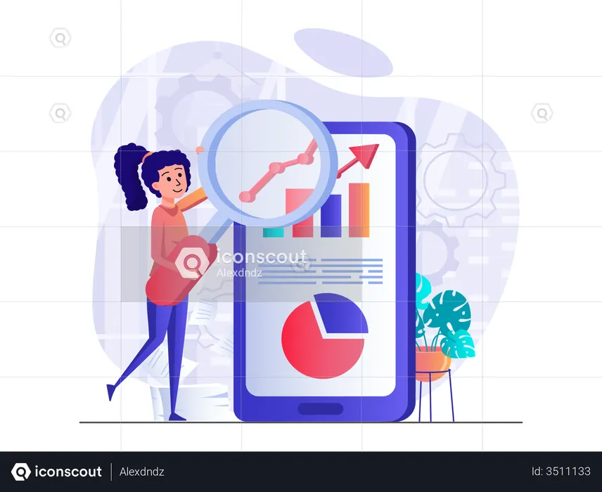 Mujer haciendo análisis de datos  Ilustración