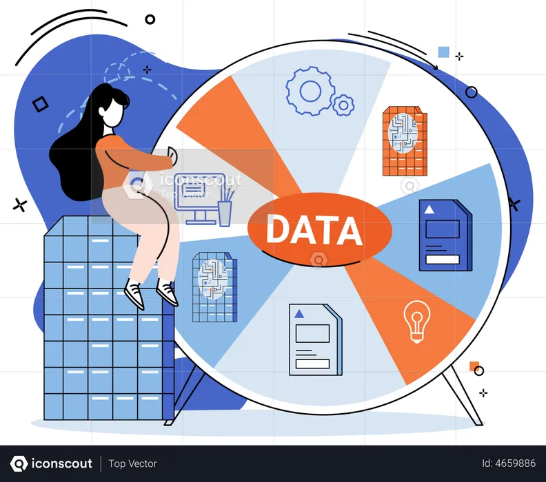 Mujer haciendo análisis de big data  Ilustración