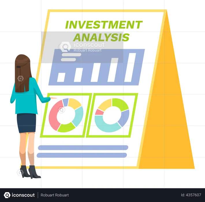 Mujer haciendo análisis de inversiones  Ilustración